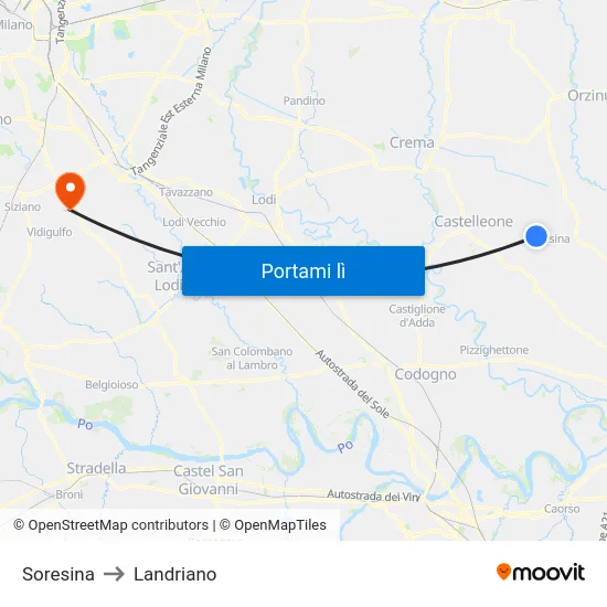 Soresina to Landriano map