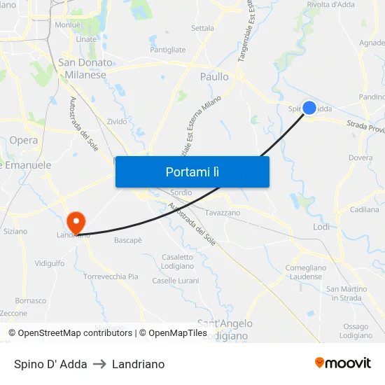 Spino D' Adda to Landriano map
