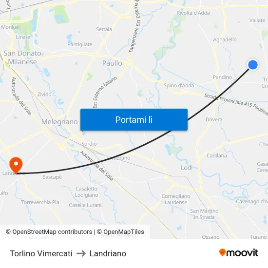 Torlino Vimercati to Landriano map