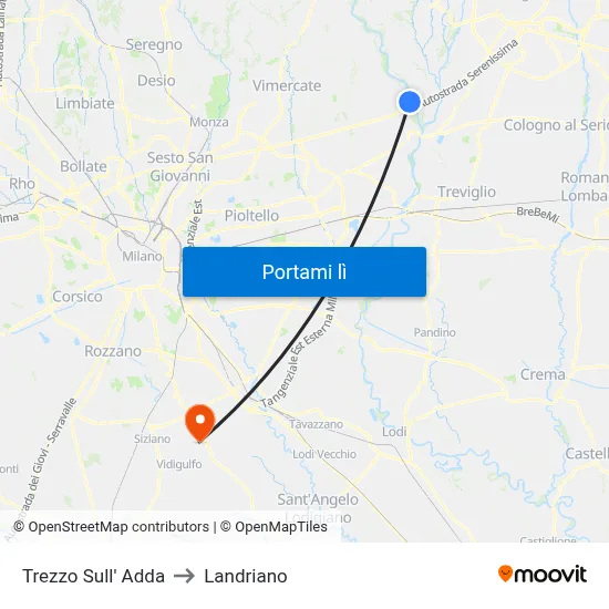 Trezzo Sull' Adda to Landriano map