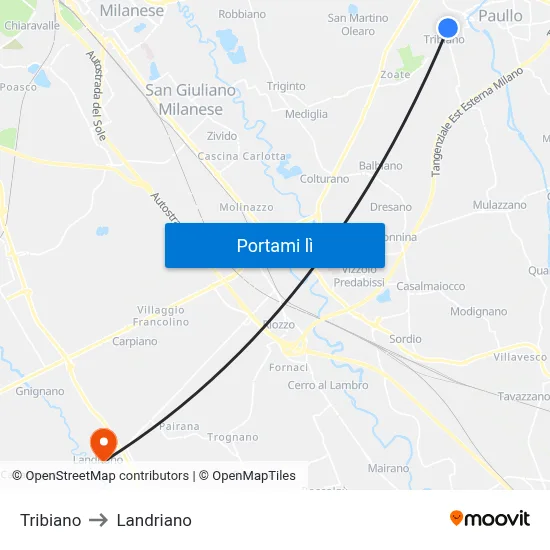 Tribiano to Landriano map
