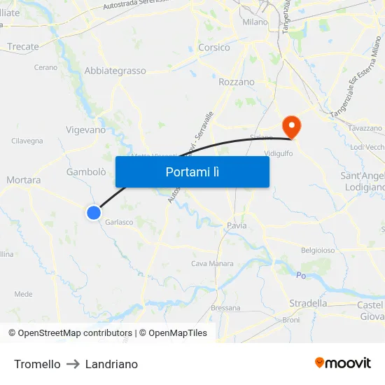 Tromello to Landriano map