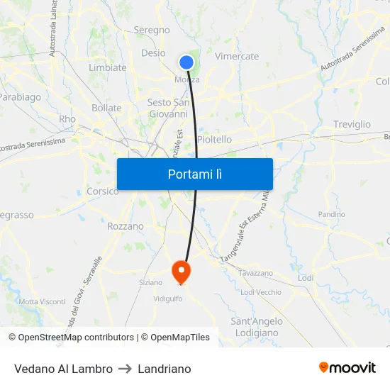 Vedano Al Lambro to Landriano map