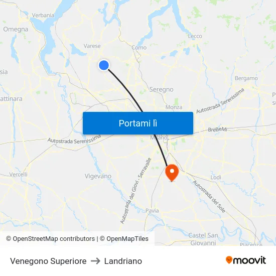 Venegono Superiore to Landriano map