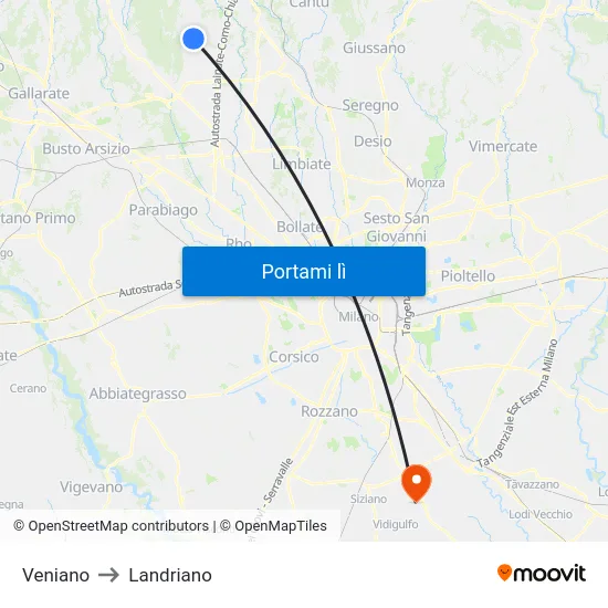 Veniano to Landriano map