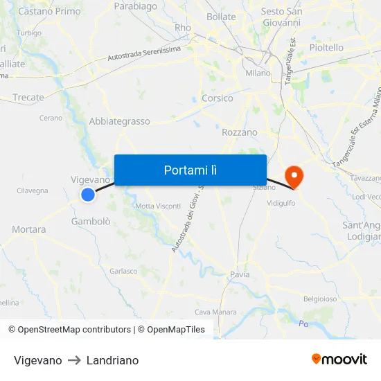 Vigevano to Landriano map