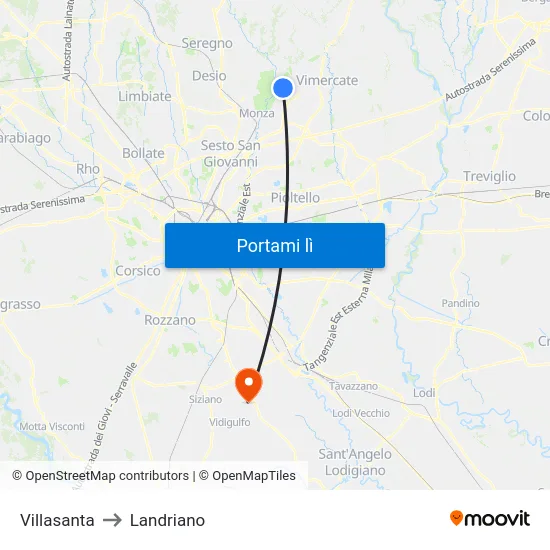 Villasanta to Landriano map
