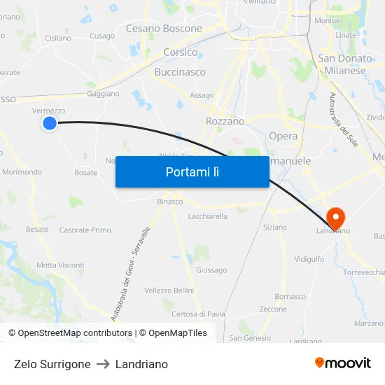 Zelo Surrigone to Landriano map