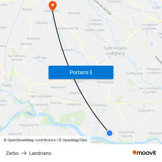 Zerbo to Landriano map