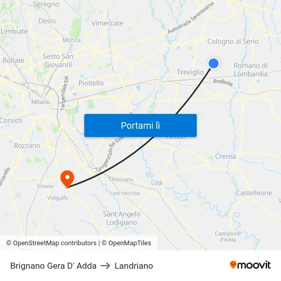 Brignano Gera D' Adda to Landriano map