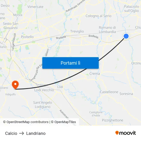 Calcio to Landriano map