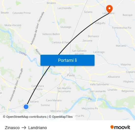 Zinasco to Landriano map