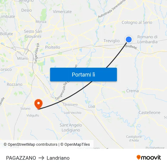 PAGAZZANO to Landriano map