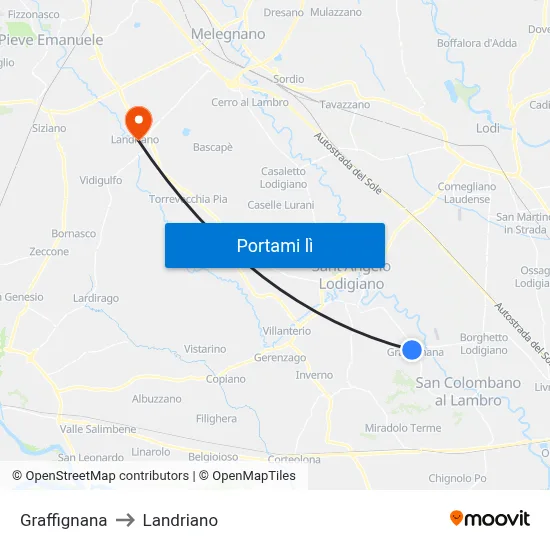 Graffignana to Landriano map