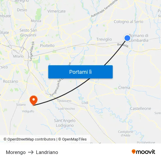 Morengo to Landriano map
