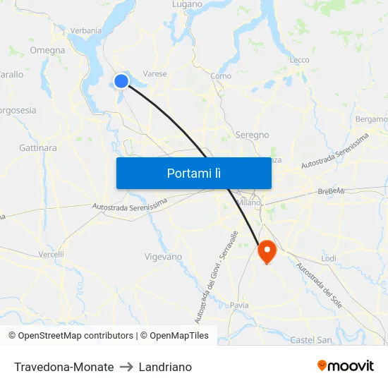Travedona-Monate to Landriano map