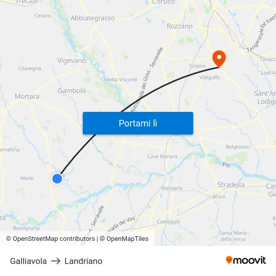 Galliavola to Landriano map