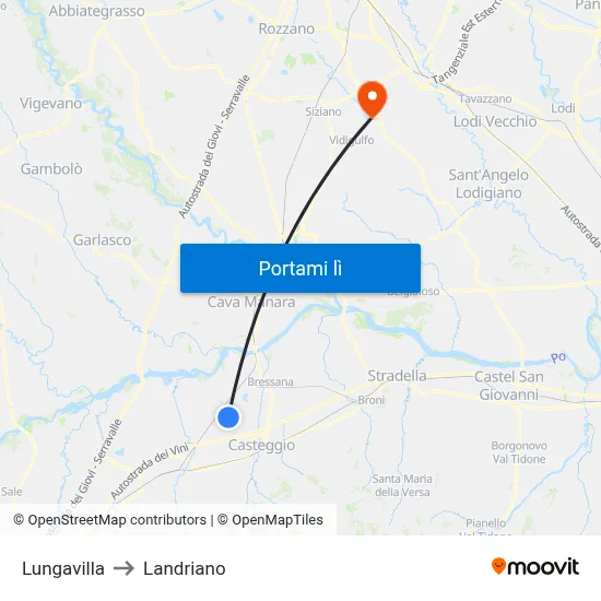 Lungavilla to Landriano map
