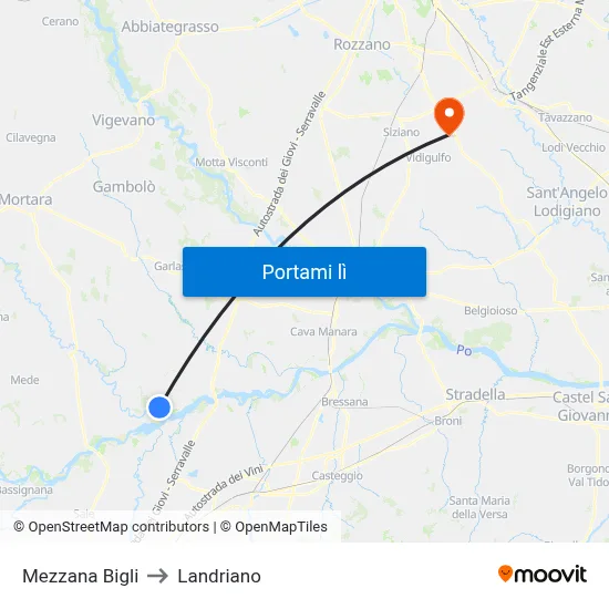 Mezzana Bigli to Landriano map