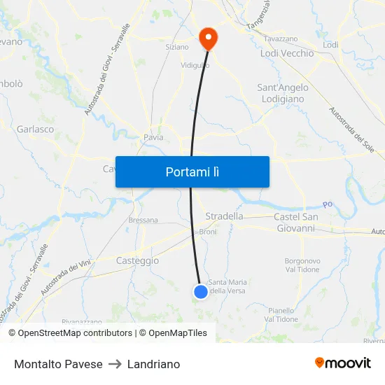 Montalto Pavese to Landriano map