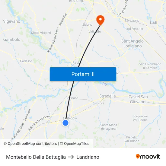 Montebello Della Battaglia to Landriano map