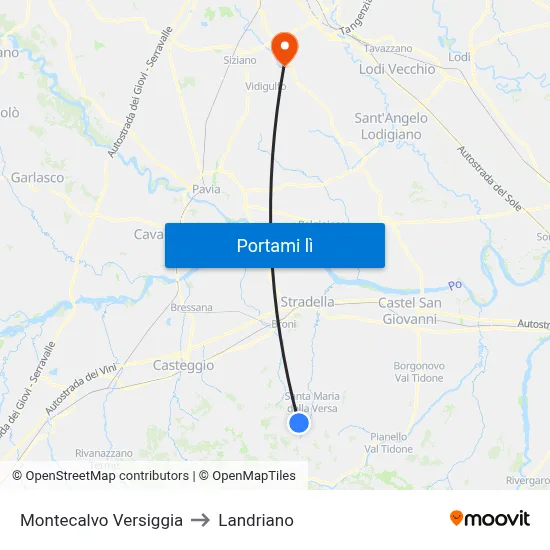 Montecalvo Versiggia to Landriano map