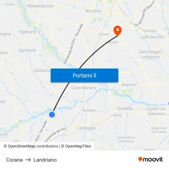 Corana to Landriano map