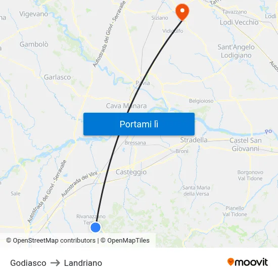 Godiasco to Landriano map