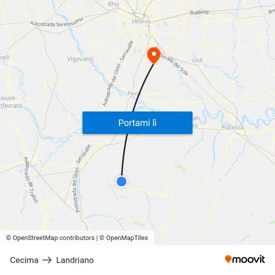 Cecima to Landriano map