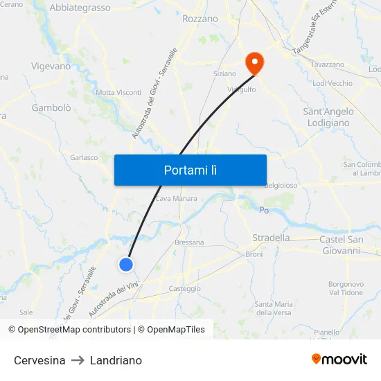 Cervesina to Landriano map