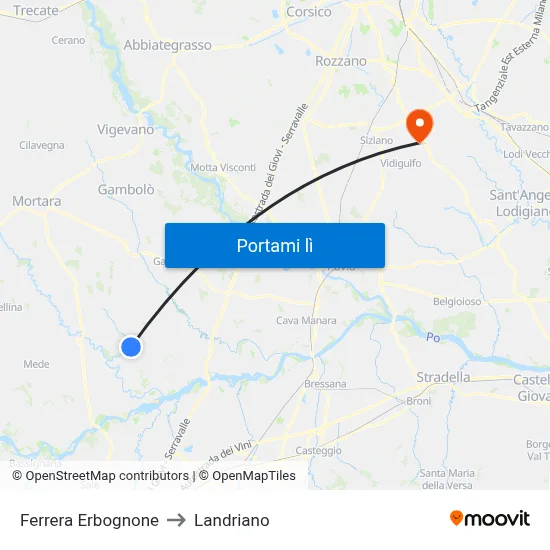 Ferrera Erbognone to Landriano map