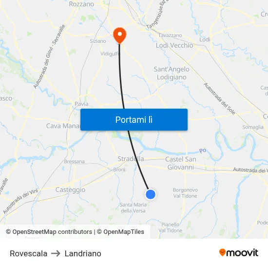Rovescala to Landriano map