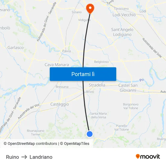 Ruino to Landriano map
