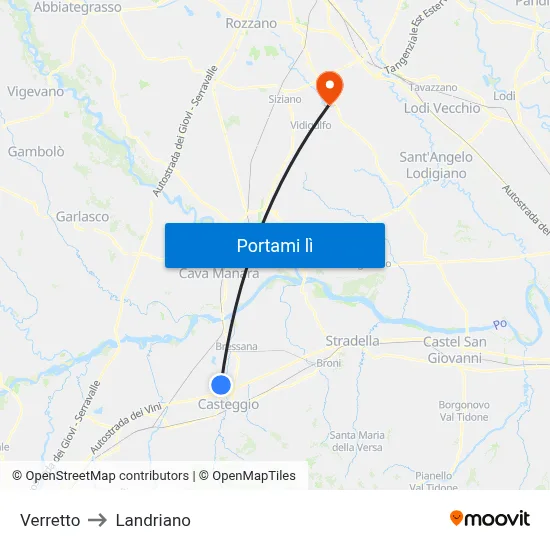 Verretto to Landriano map