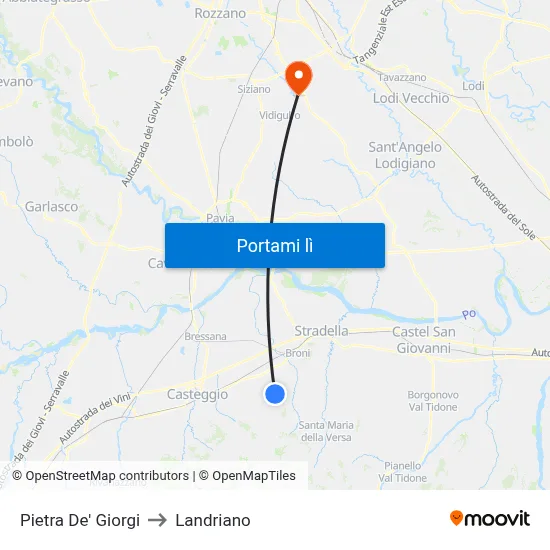 Pietra De' Giorgi to Landriano map