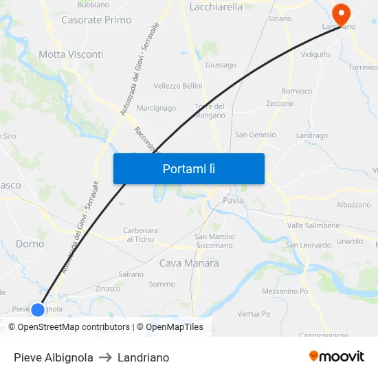 Pieve Albignola to Landriano map