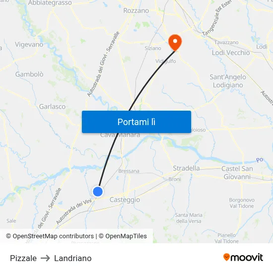 Pizzale to Landriano map