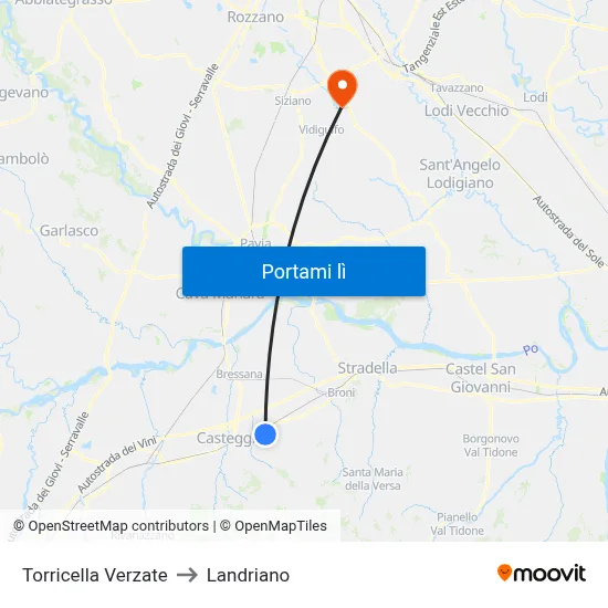 Torricella Verzate to Landriano map