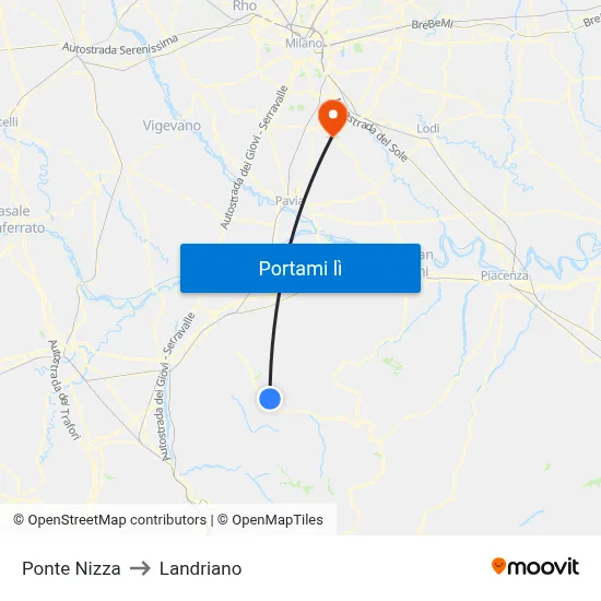 Ponte Nizza to Landriano map