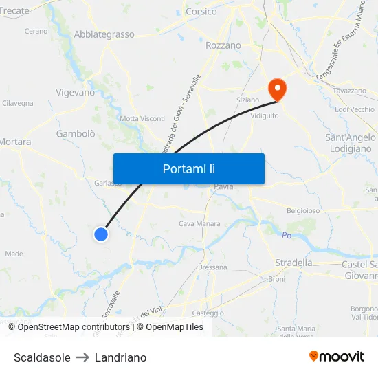 Scaldasole to Landriano map
