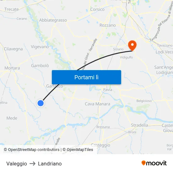 Valeggio to Landriano map