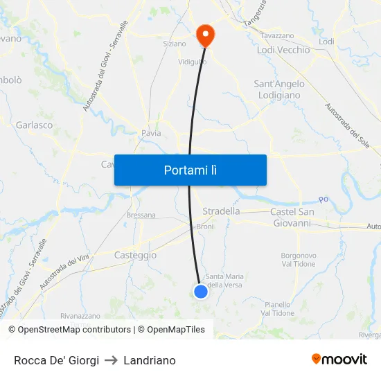 Rocca De' Giorgi to Landriano map