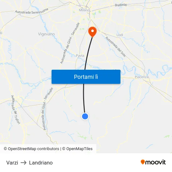 Varzi to Landriano map