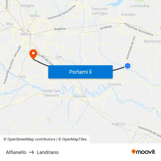 Alfianello to Landriano map