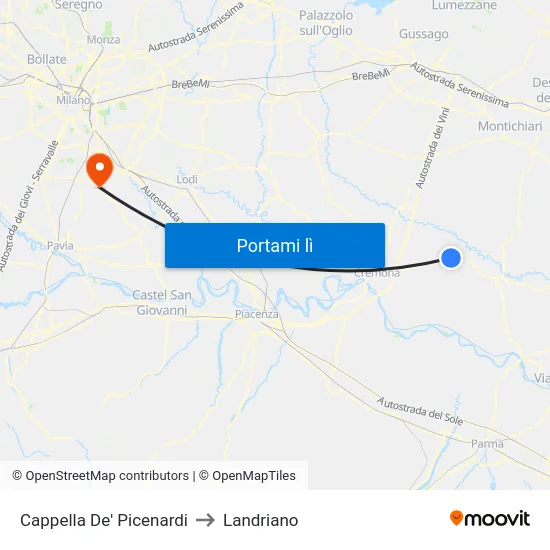 Cappella De' Picenardi to Landriano map