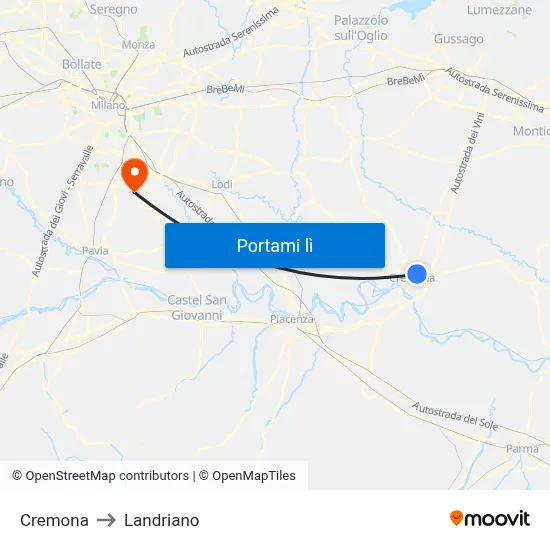 Cremona to Landriano map