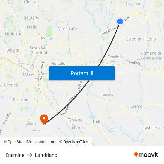 Dalmine to Landriano map