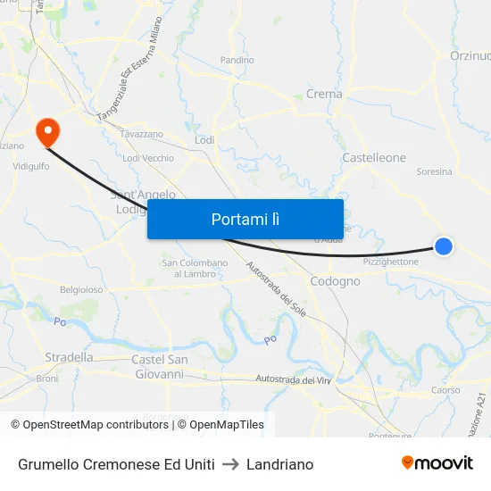 Grumello Cremonese Ed Uniti to Landriano map
