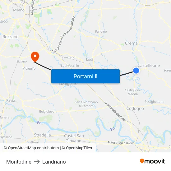 Montodine to Landriano map