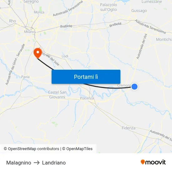 Malagnino to Landriano map